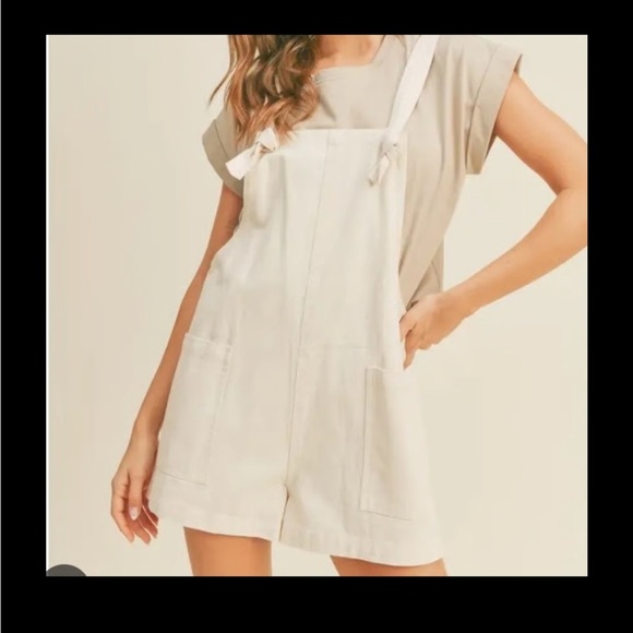 Miou Muse Pants - NWT Miou Muse Gemma Cotton Romper L Khaki Tie Strap Boho Resort Jumpsuit